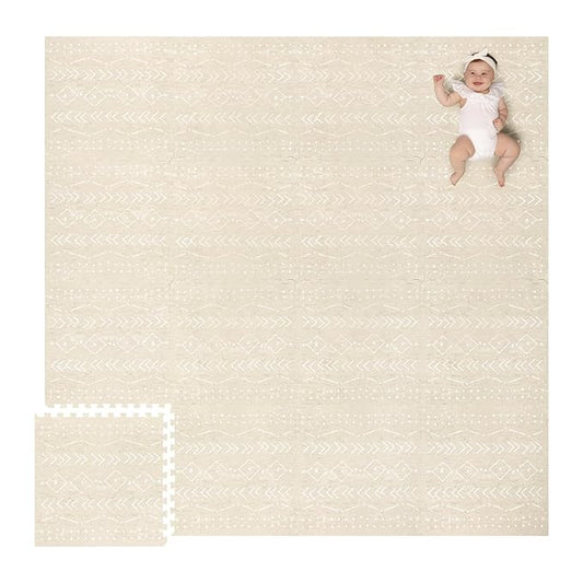Lillefolk Baby Foam Play Mat - Baby Playmat | Tiles Interlocking Mat - Foam Baby Mat for Babies & Toddlers - Non Toxic Play Mat for Baby Tummy Time Mat Super Luxe Size 8x8 ft (16 Tiles), Beige