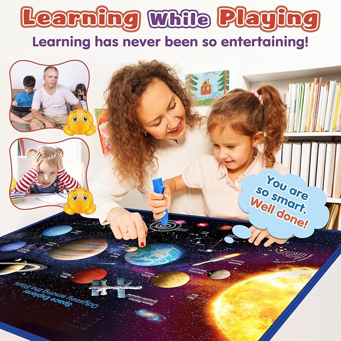 Bilingual Interactive Solar System Poster for Kids – Educational Talking Space Poster for Kids Aged 3-12, STEM Learning Toy, Ideal for Classroom & Home, Space-Themed Wall Decor