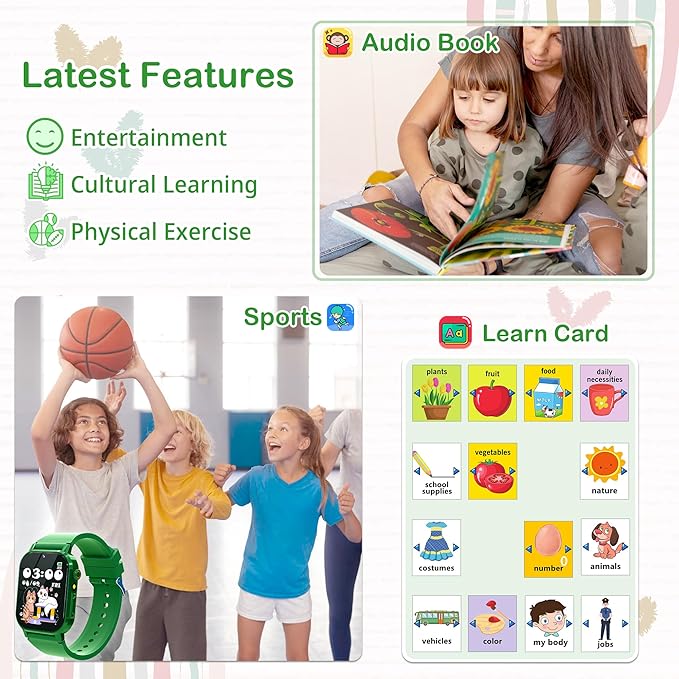 Kids Smart Watch with 32 Games Toys for Ages 5-12 Watch for Kids with HD Touch Screen Video Camera Music Player Pedometer Learn Cards Audiobook, 10 9 8 7 6 5 Year Old Girls Boys Birthday Gifts