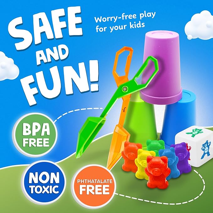 Skoolzy Counting Bears Set - 70 Pc Color Sorting Sensory Toys for Toddlers 3-4 - Montessori Toys for 3 Year Old - Autism Toys for Toddlers 3-4 - Color Sorting Toys for Toddlers Learning + Education