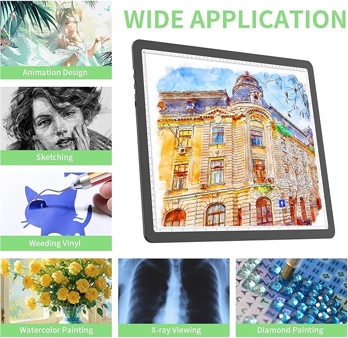 KOBAIBAN A3 Magnetic Light Box for Tracing, Rechargeable Diamond Art Light Board with Side Physical Buttons, 3 Color Light Modes Super Bright Light Pad Light Table for Drawing, Weeding Vinyl (Black)