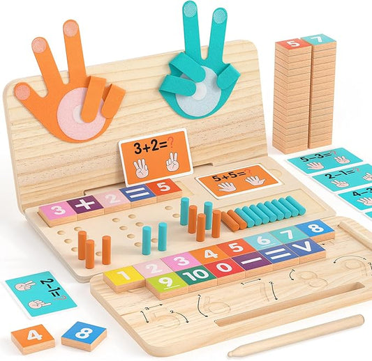 Montessori Math Learning Toy – Number Blocks, Counting Sticks, Tracing Board & Finger Counting, Educational Preschool STEM Sensory Toys for Toddlers, Birthday Gift for 2 3 4 5 Year Old Boys Girls Kids