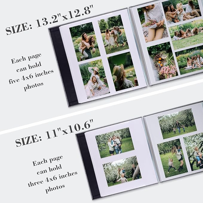 Photo Album Self Adhesive Pages for 4x6 5x7 8x10 Pictures Scrapbook Magnetic Photo Albums with Sticky Pages Books with A Metallic Pen for Baby Wedding Family 11x10.6 Black 40 Pages
