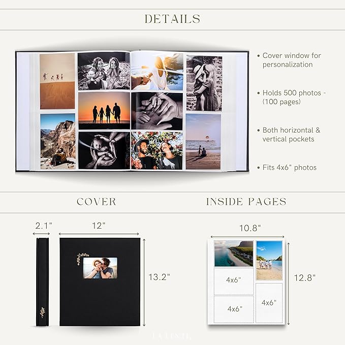 Photo Albums for 4x6 photos Holds 500 - Premium Photo Album with 500 Picture Pockets - Acid Free Photo Album for Wedding, Birthday, Baby