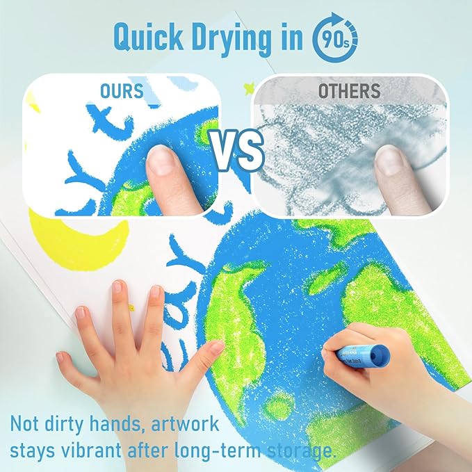 Paint Sticks for Kids 24 Colors, Quick Drying, Smooth, Non-Toxic and Washable Tempera Paint Sticks with 120 PDF Coloring Pages and 30 Stickers, Toddler Art Supplies for Drawing