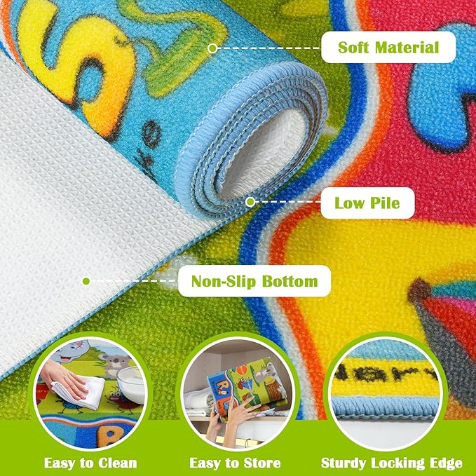 STARUIA ABC Rug for Kids Playroom, Classroom Floor Play Mat for Kids, Preschool Educational Rug for Learning Alphabet Animals Numbers Months, ABC Carpet Play Rug for Nursery Kid Room Decor (39"X59")