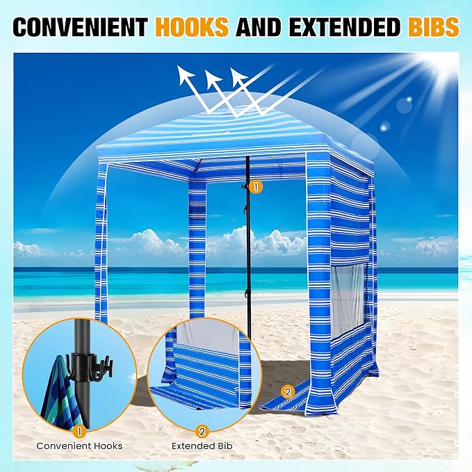 HOMEDEMO Beach Canopy UPF 50+, 6'×6', Easy Set up and Take Down Tent with Sand Pockets, Side Wall Shade Wind Waterproof for Kids, Family & Friends