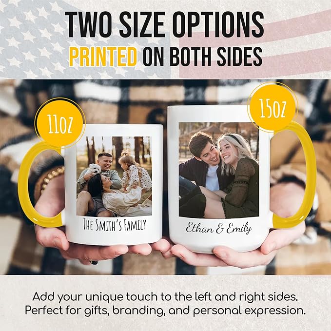 Custom Mug Upload Your Picture Personalized Coffee Mug with Photo Text Name Customized Cup Unique Ideas Gifts for Men Women Mom Dad Girlfriend Boyfriend Friend Family (Yellow, 11oz)