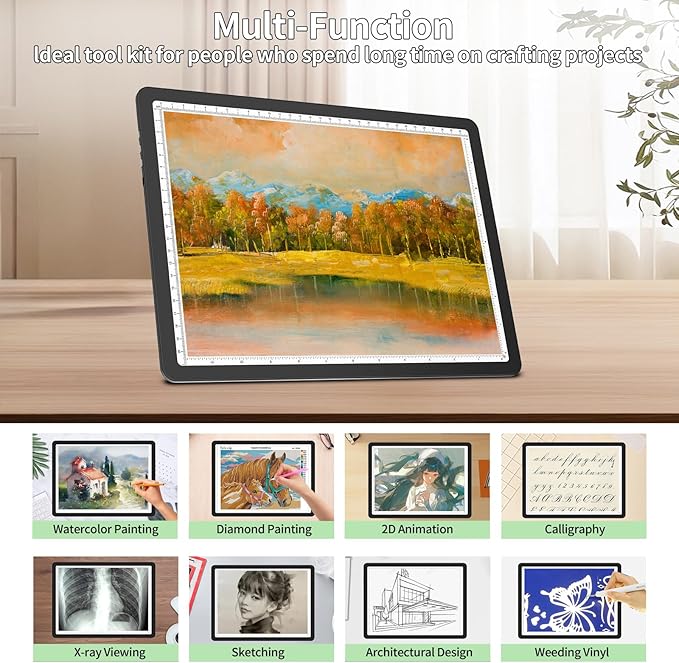 Phylosal Rechargeable A4 LED Light Pad for Diamond Painting, Ultra-Thin Magnetic Tracing Light Box for Drawing, Diamond Art Light Board with Side Button, Super Bright Light Table for Sketching (Black)