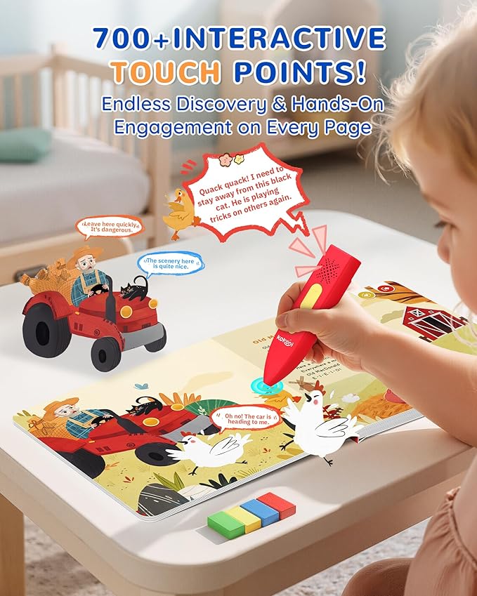KOKODI Talking Pen Books Set, Interactive Audio Nursery Rhymes with Learning Pen, Educational Sensory Toy, Early Learning Gift for Toddlers Kids, Birthday & Christmas Gifts for Boys Girls Age 2-6