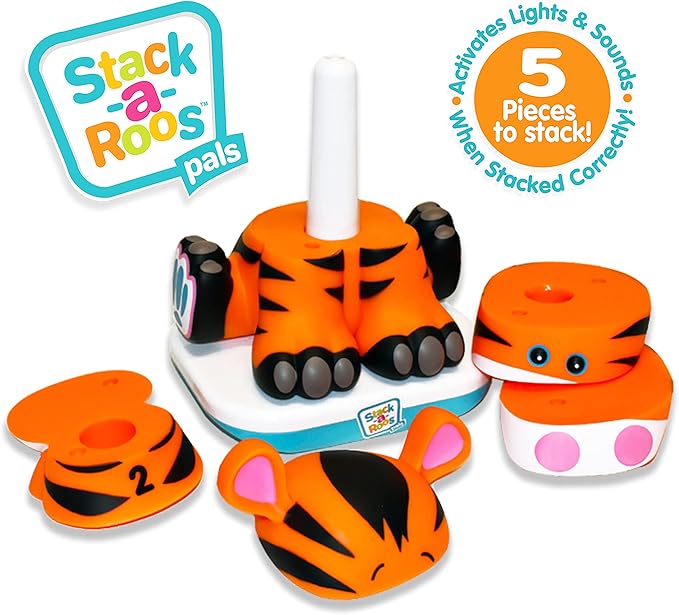 Stack-a-Roos Baby Tiger by Salus Brands - Animal Stacking Toy, Educational Early Learning Toy for Infants Babies Toddlers, Age 12+ Months - Great Baby Gifts, STEM