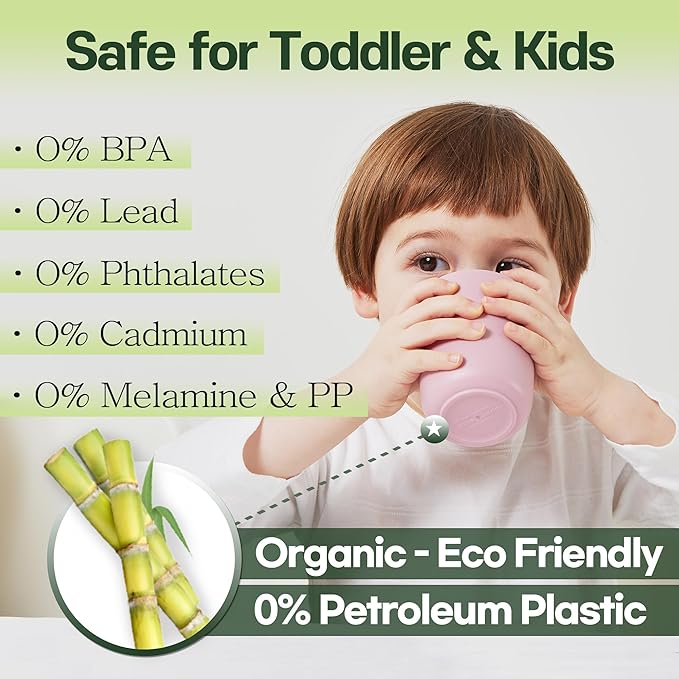 SUGARCANE Kids Cup 10 oz - 5 Pack, USDA & LFGB Certified Toddler Cup - BPA Free - Dishwasher Safe, Reusable, Unbreakable - Gray Blue