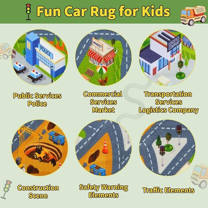 STARUIA Kids Cars Rug for Playroom, 3x5 Car Rugs for Kids Toy Cars, Non-Slip City Road Map Play Rug for Boys Bedroom, Educational Toddler Carpet Play Mat for Classroom Nursery Daycare (39"X59")