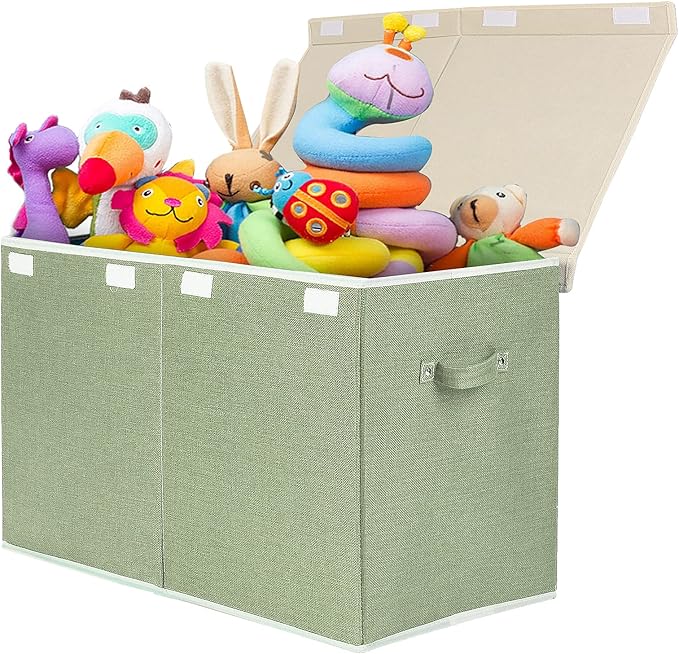 popoly Large Toy Box Chest with Lid, Collapsible Sturdy Toy Bin Storage Organizer Boxes Baskets for Kids, Boys, Girls, Nursery, Playroom, 25"x13" x16"