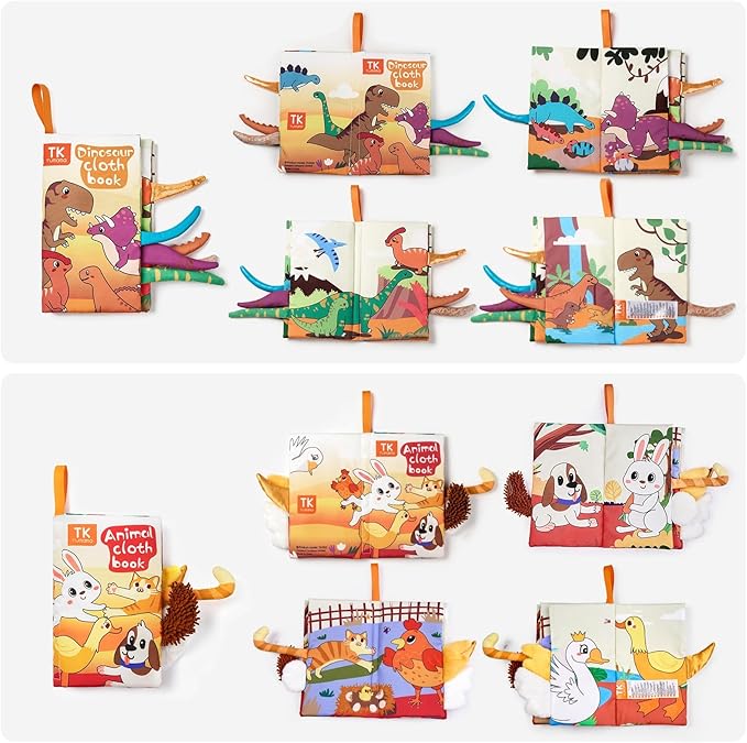 TUMAMA TK 2PCS Baby Books 0-6 Months, Soft Cloth Books for Babies Infants Toddler, Touch and Feel Crinkle Cloth Books 6 to 12 Months, Early Development Interactive Toys Gifts for Boys Girls