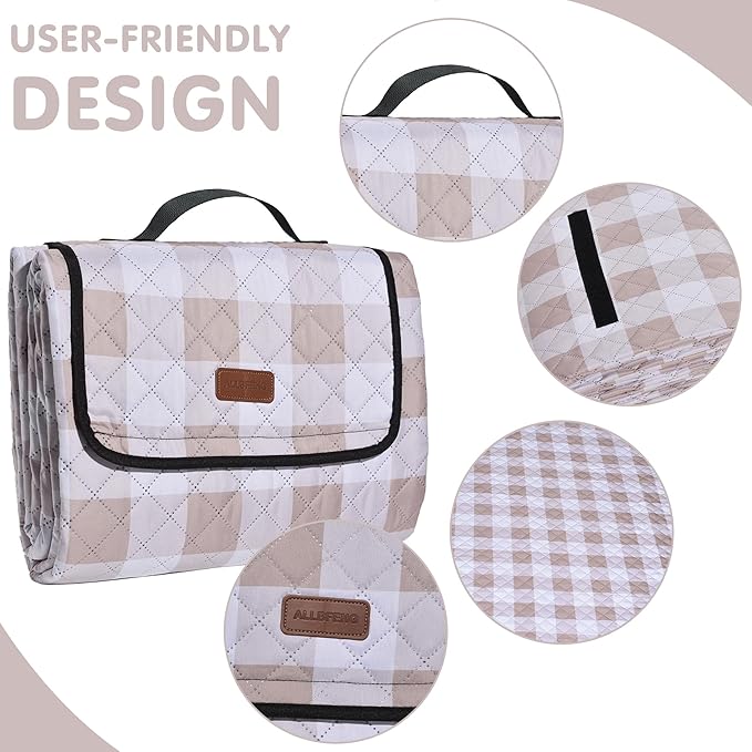 Extra Large Picnic Blanket 80''x 60'' Picnic Mat Waterproof Sand Proof Foldable for Beach, 5-Layer Outdoor Blanket for 6 to 8 Adults,Camping Lawn Hiking Travel Park Music Festival Wedding Mats(Brown)