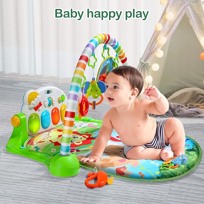 CUTE STONE Baby Gym Play Mat, Play Piano Gym with Tummy Time Activity Mat, Musical Activity Center for Infants Toddlers
