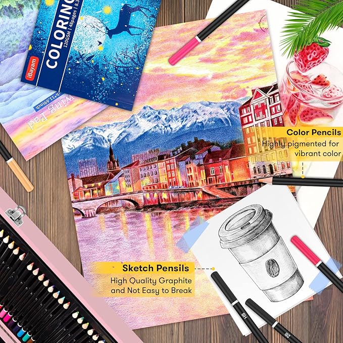 iBayam Arts and Crafts Gifts for Kids 6-14 Year, Teens Girls Christmas Gifts, 150-Pack Art Set Kits with 2 Sketch Pads, Coloring Book, 24 Colored Pencils, 24 Oil Pastels, 24 Watercolor, 60 Crayons