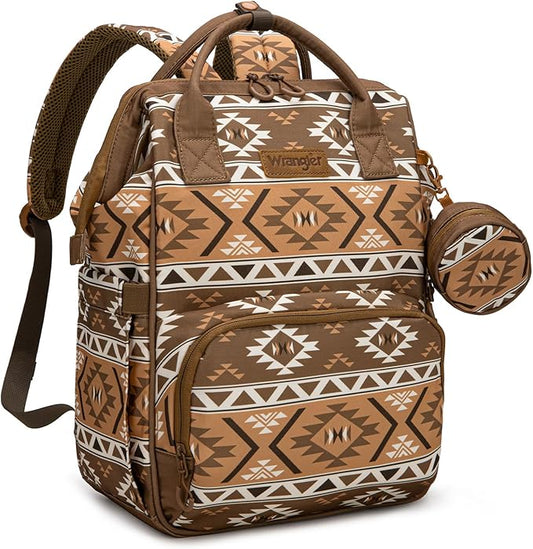 Wrangler Aztec Backpack Multifunction Baby Travel Bag with Changing Pad, Stroller Straps and Pacifier Case WG2204-91103BR