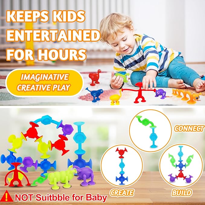32 PCS Toddler Suction Cup Toys Kids Bath Toy 1-3 3-5 Party Favor Goody Prize Filler Stuffer Gifts for 2+ 3 4 5 6 Year Old Boy Girl Travel Sensory Fidget Window Water Table Toy with Eggshell Storage
