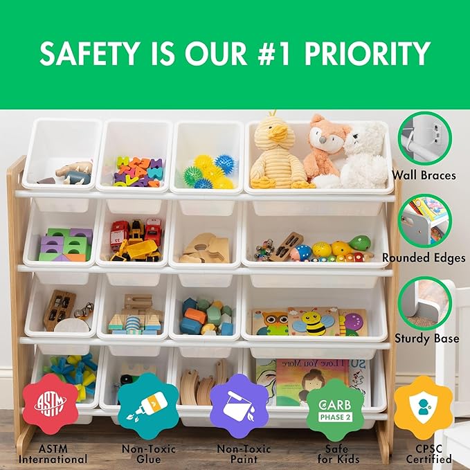Humble Crew Supersized Toy Storage Organizer with 16 Removable Bins, Natural/White – Large Toy Storage for Toddlers Ideal for Kids' Rooms, Playrooms, and Nurseries - Modern Toy Bins for Kids