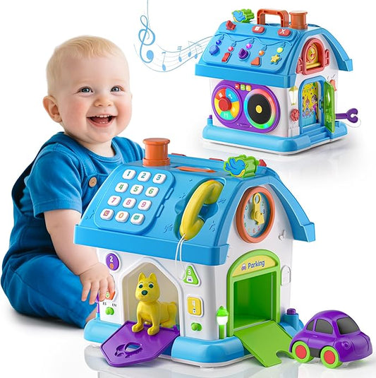 Montessori Toy for 1 Year Old Boy Gifts, Musical Baby Toy 9-12-18 Month, Bilingual Educational Toddler Toys Age 1-2, First Birthday Gift for 1 Year Old Boy (Blue)