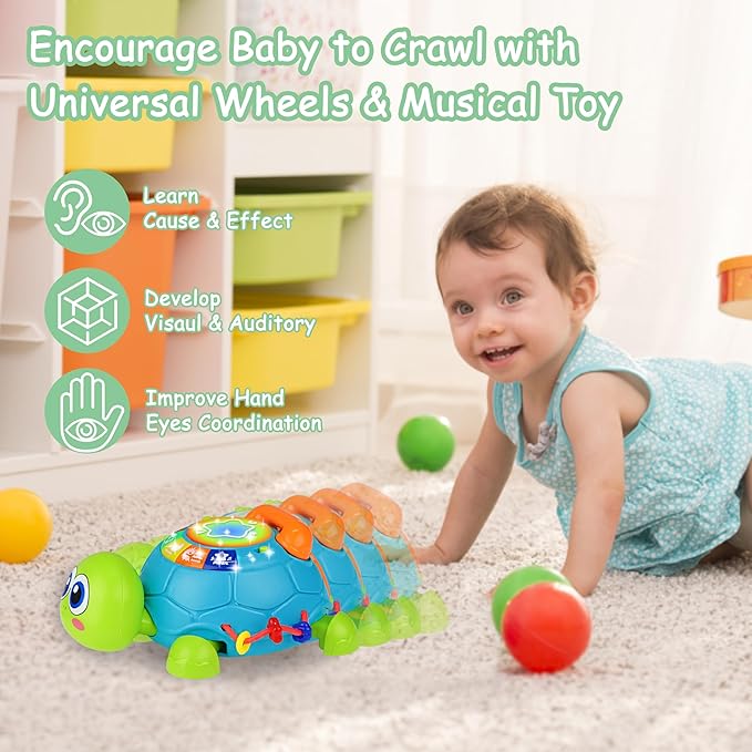 KWYZ Baby Toys 6-12 Months, Musical Turtle Crawling Baby Toys for 12-18 Months, Tummy Time Toys with Light & Sound, Infant Toy 0-3 3-6 6-18M Birthday Gifts for 1 2 Year Old Boy Girl