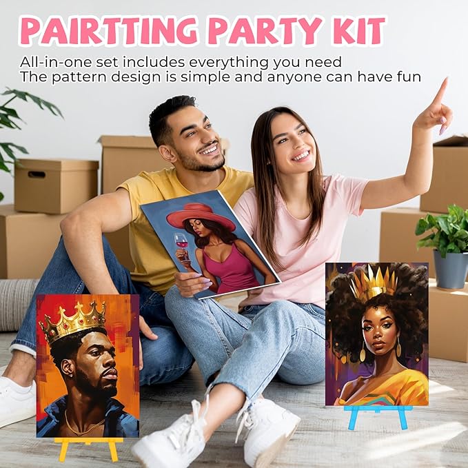 Blosssound 10 Set Pre Printed Canvas Pre Drawn Canvas Painting with Easel Kits 5" x 7" Outline Painting Panels for Beginners, DIY Craft Project, Party Favor, Home Decors(Couple)