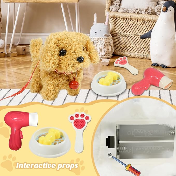 Plush Toys Walking Dog Toys That Can Walk, Bark and Wag Tail,Interactive Electronic Pet Toys Puppy with Leash,Easter Christmas Birthday Gift for Toddlers Kids