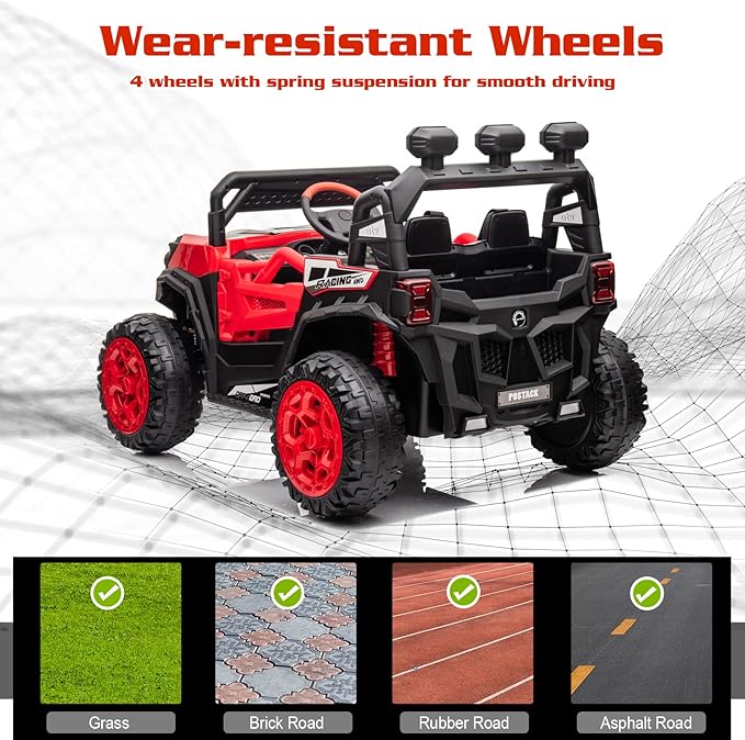 Electric UTV for Kids, 24V Riding Cars for Kids Ages 4-8, Battery Operated Car with Remote Control for Parent, Children Car with Bluetooth 3 Speeds LED Lights Storage Trunk, Red