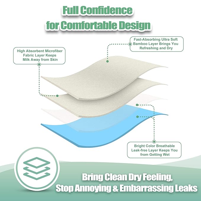 wegreeco Nursing Breast Pads (14 Pack) + Laundry Bag & Travel Storage Bag, 4.7 inch Option - Washable & Reusable Breastfeeding Nursing Pads (Peaceful, Large, Contoured Shape)