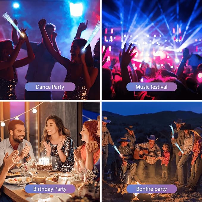 28 Pcs Sparkler Firework Sticks Glow Fiber Optic Wands, LED Flashing Sticks Light Up Toy for Adults Kids, Glow in The Dark Party Supplies Favor Bulk Magic Rave Decoration for Wedding Christmas Easter