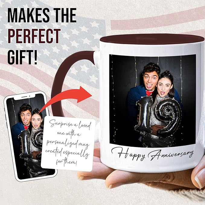 Custom Mug Upload Your Picture Personalized Coffee Mug with Photo Text Name Customized Cup Unique Ideas Gifts for Men Women Mom Dad Girlfriend Boyfriend Friend Family (Dark Red, 11oz)