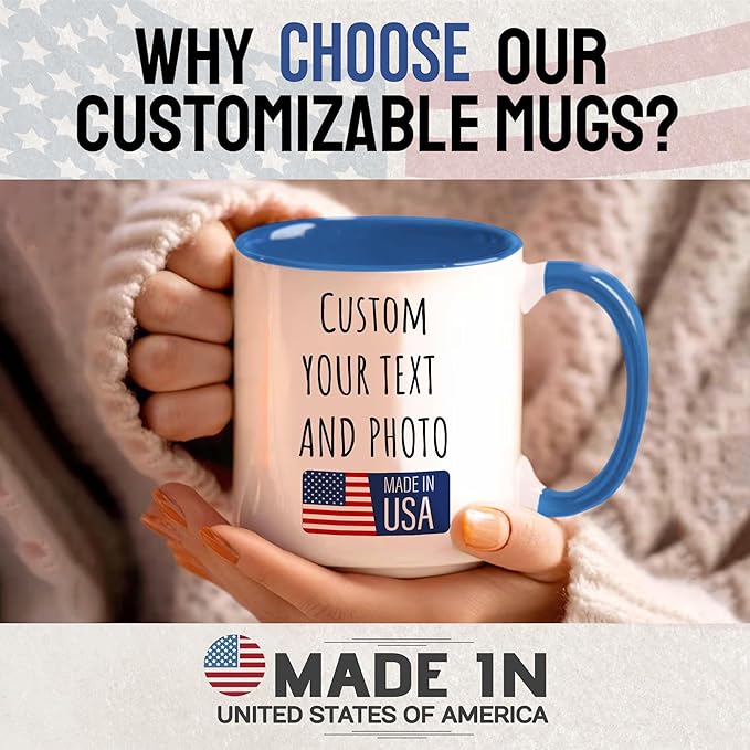 Custom Mug Upload Your Picture Personalized Coffee Mug with Photo Text Name Customized Cup Unique Ideas Gifts for Men Women Mom Dad Girlfriend Boyfriend Friend Family (Blue, 15oz)