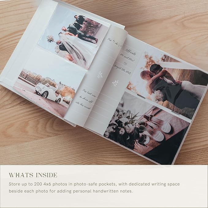 Elegant Linen Photo Album - 200 Acid-Free Pockets for 4x6 Pics - Perfect for Weddings & Gifts