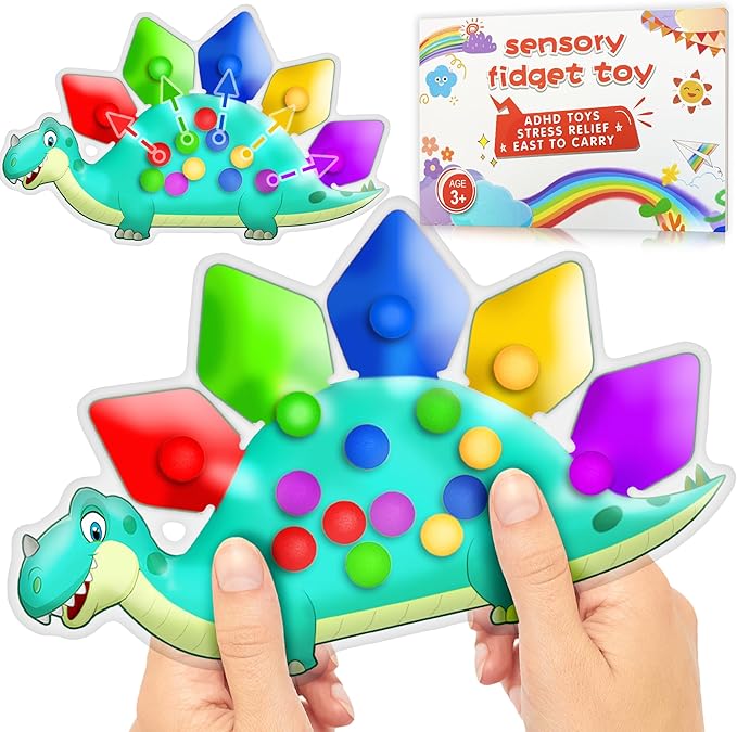 Dinosaur Color Sorting Sensory Toy Gift for Toddler Activities Fine Motor Matching Game Roadtrip Travel Essential Autism Fidgets for Classroom Christmas Stocking Stuffers for Kid 3 4 5 Year Old Boy