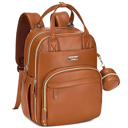 RUVALINO Diaper Bag Backpack, Multifunction Travel Pack Maternity Baby Changing Bags, Large Capacity, Waterproof, Brown