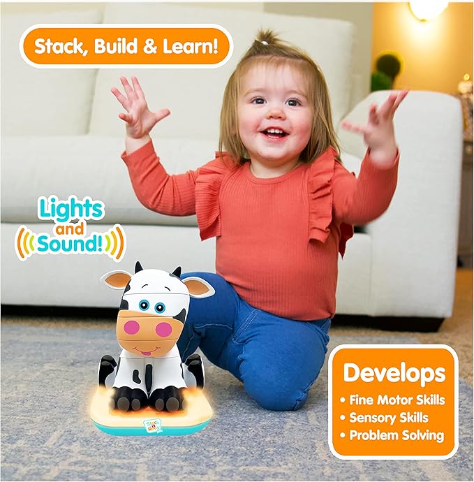 Stack-a-Roos Baby Cow by Salus Brands - Animal Stacking Toy, Educational Early Learning Toy for Infants Babies Toddlers, Age 12+ Months - Great Baby Gifts