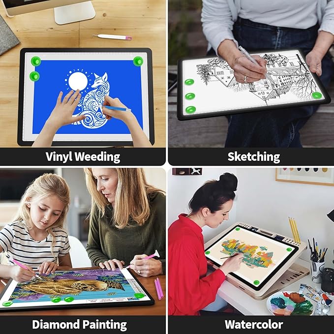 Up To 9000Lux Super Bright A4 Light Pad,Rechargeable light box with 4000mAH Lithium Battery for Cricut Weeding Vinyl Tool,Magnet light box for tracing,light board for Diamond Painting,Sketching,Tattoo