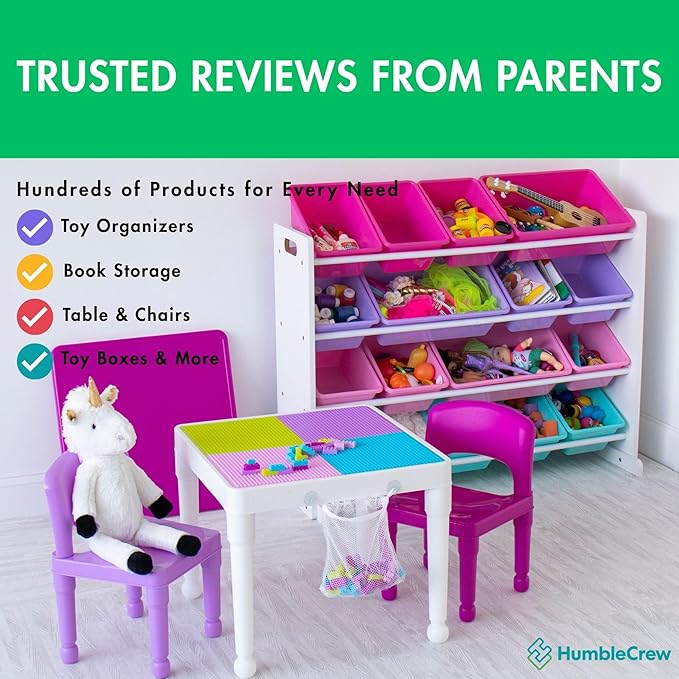 Humble Crew Supersized Toy Storage Organizer with 16 Removable Bins, White/Blue/Pink/Purple – Large Toy Storage for Toddlers Ideal for Kids' Rooms, Playrooms, and Nurseries - Modern Toy Bins for Kids
