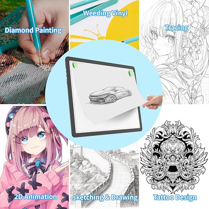 Phylosal Magnetic A3 Light Pad, Super Bright Light Box with Side Button, Diamond Art Light Board, Lightbox for Tracing and Drawing, USB Power Artcraft Light Table for Sketching, Weeding Vinyl (Black)