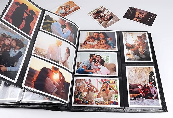 RECUTMS 600 Photo Album 4x6 Pockets Photo, Leather Cover Large Capacity Family Wedding Picture Albums Holds 600 Horizontal and Vertical Photos (Blue)