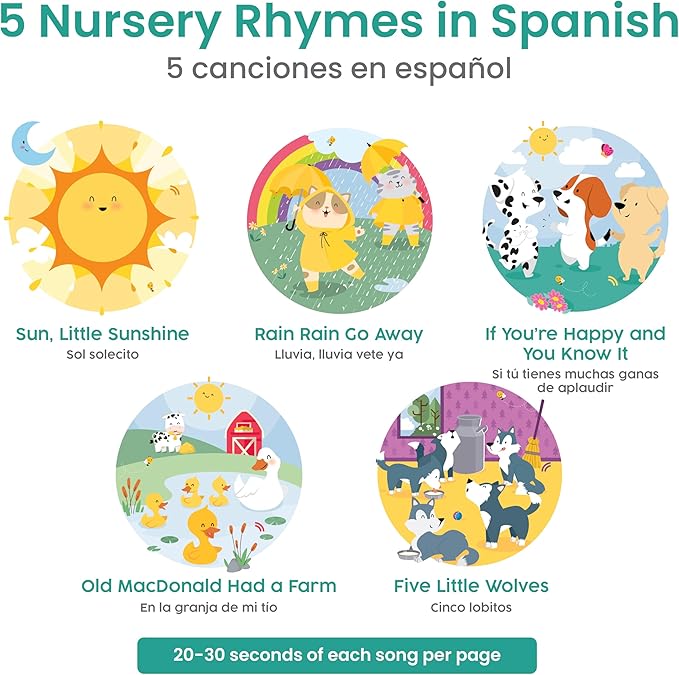 Binibi Spanish Musical Book for Toddlers Sol Solecito & Other Nursery Rhymes | Spanish Learning for Kids | Bilingual Children's Sound Book | Libro en espaรฑol para bebรฉs
