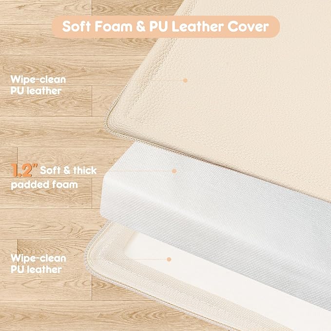 Padded Baby Play Mat, Super Soft Vegan Leather Floor Mat for Baby Girls and Boys, 48x48 Non-Slip Thick Foam Cushioned Playmat for Babies 6-12 Months, Fits Nicely Into 50x50 Playpen Mat, Pink