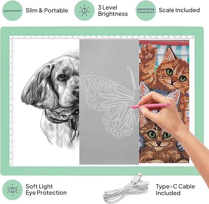 iVyne Corded Light Pad for Weeding Vinyl - A4 Light Box for Drawing - Light Board for Tracing - Light Box for Diamond Painting, Weeding Vinyl, Sketching, Tracing (Green)