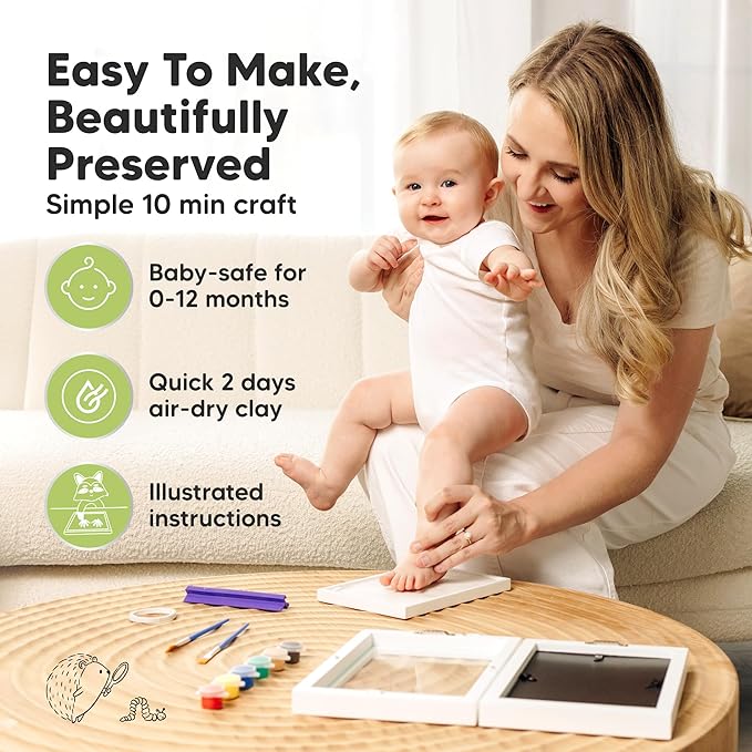 Personalized Baby Hand and Footprint Kit, Quick Dry Clay - Newborn Keepsake Feet and Handprint Kit, Nursery Picture Frame, New Mom Gifts for Baby Showers & Registry (Alpine White)