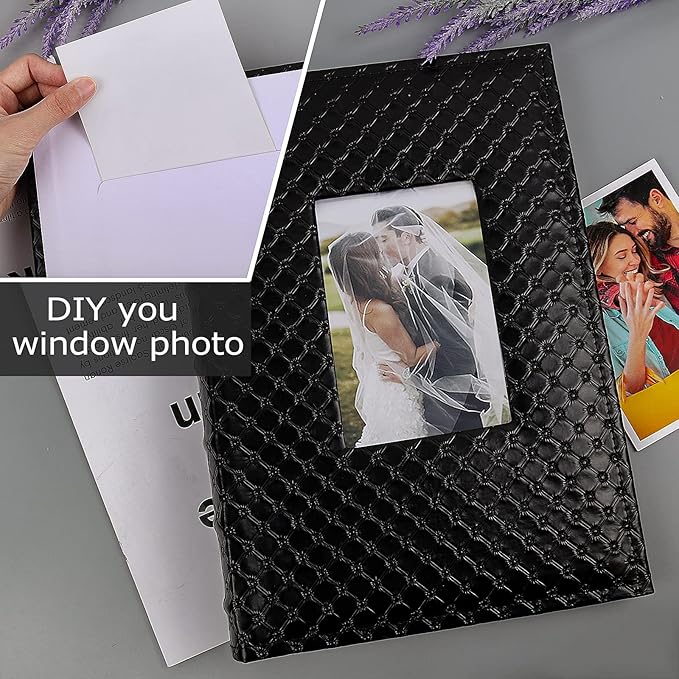 RECUTMS Photo Picture Album 4x6 300 Photos,Small Capacity PU Leather Album 4x6 Book Cover Wedding Family Photo Albums Holds 300 Horizontal Photos (Black)