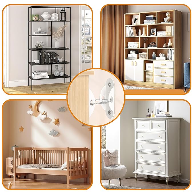 Furniture Anchors (16 Pack) for Baby Proofing, Anti Tip Furniture Anchor Securing 420lbs Tension Earthquake Resistant Metal Furniture Wall Anchor Prevent Baby Pet from Falling Furniture