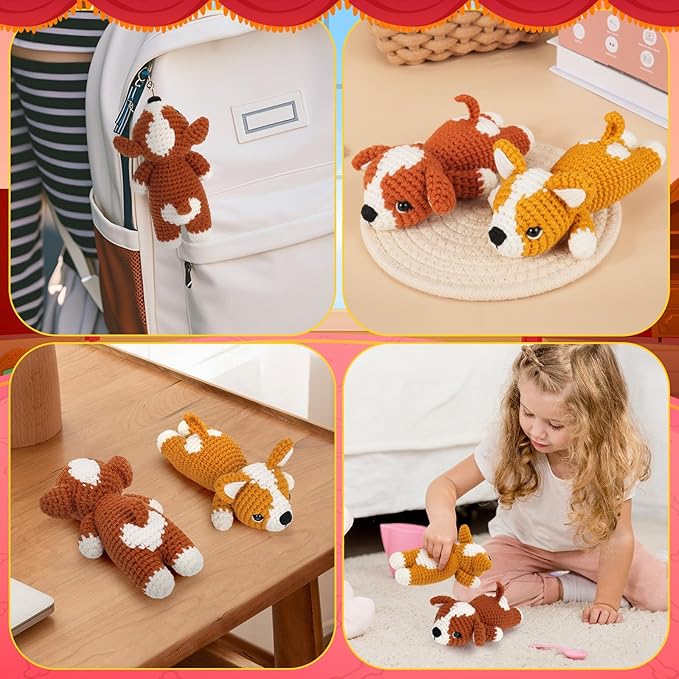 Crochet Kit for Beginners, 2 Adorable Corgi Dog Crochet Animals Kits, Easy Beginner Crochet Kit for Adults & Kids, Women & Men, DIY Craft Knitting Kit with All Supplies