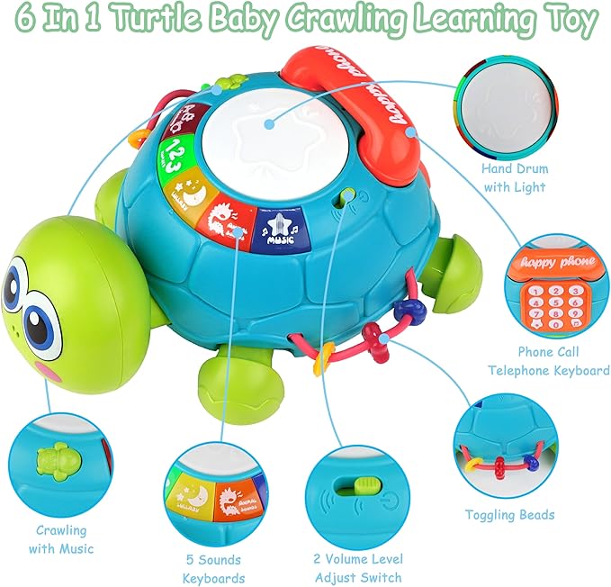 KWYZ Baby Toys 6-12 Months, Musical Turtle Crawling Baby Toys for 12-18 Months, Tummy Time Toys with Light & Sound, Infant Toy 0-3 3-6 6-18M Birthday Gifts for 1 2 Year Old Boy Girl